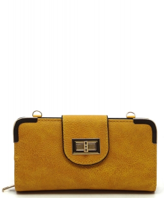 Fashion Turn Lock Crossbody Wallet AD041 MUSTARD